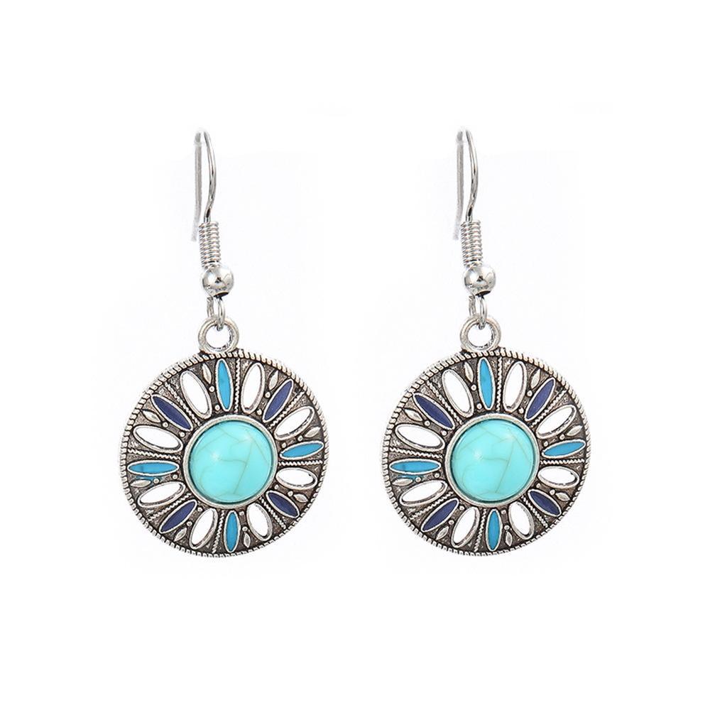 Vintage Round Geometric Jewel Red Skinny Earrings Round Ethnic Style Internet celebrity Women's Earrings