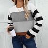 Damstickat höst/vinter Rund hals Randig Kontraststickad Pullovertröja