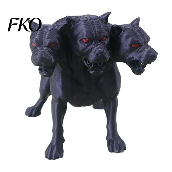 Fantasy Dog Figure 3D Printed Three-Headed Figurine, 3 Heads Black Sculpture, Red Eye Figurine Horror Mythical Animal Ornament for Home