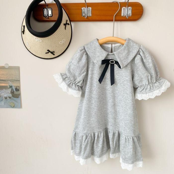 Girls Summer Polo Collar Preppy Grey Casual Dress 120