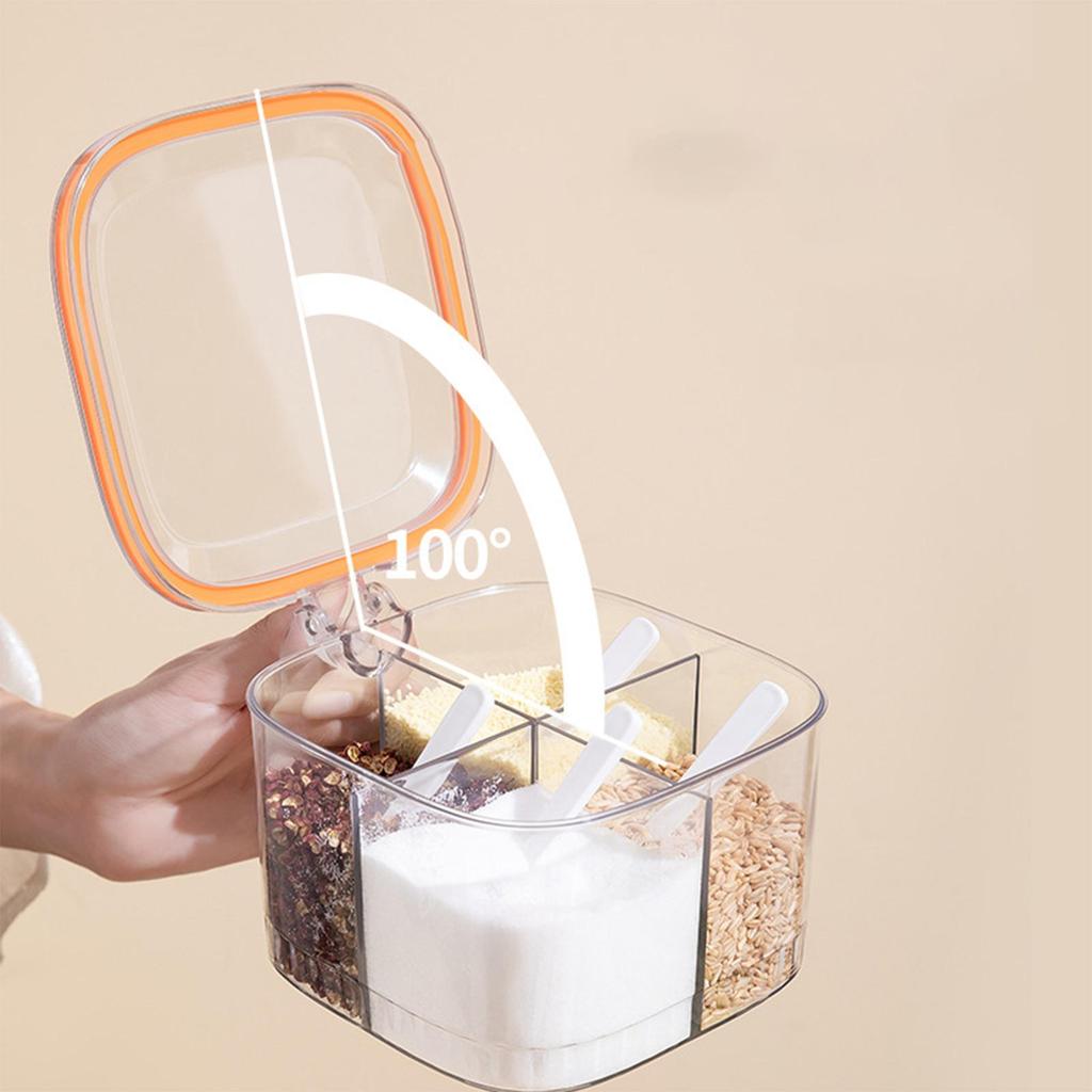Seasoning Box 4 Compartments with Lid Condiment for Dining Table Home Orange