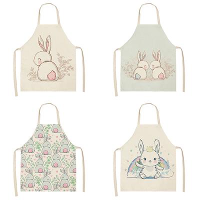 Kitchen Cooking Baking Apron Cute Cartoon Rabbit Print Kitchen Apron Female Alpaca Print Home Cleaning Restaurant Bib