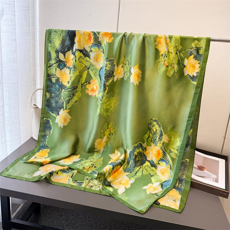

Spring and summer thin print simulation silk brocade sunscreen light rhyme blue flower silk scarf long scarf shawl versatile headscarf scarf 180*80cm