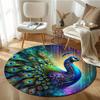 Crystal Velvet Carpet Crystal Velvet Peacock Design Mat - Vibrant Colorful Feathers Circular Mat, Lightweight Hand Wash On