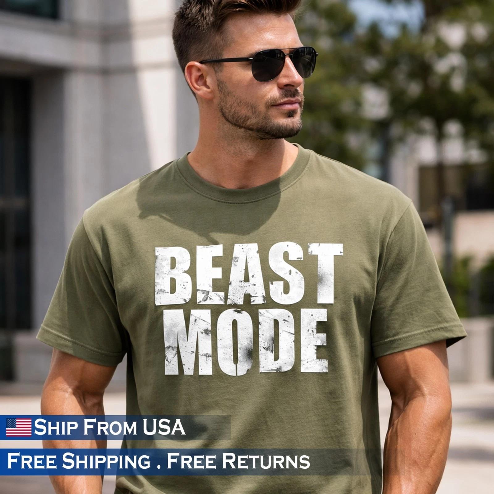 Oversized Beast Mode T-Shirt Graphic Printed Men s Fit Cotton Tshirt For Gym S