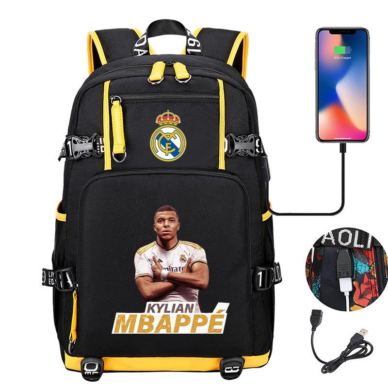 Multifunctional Camo Backpack for Students, USB Charging Casual Travel Daypack, Football Star Print Design
