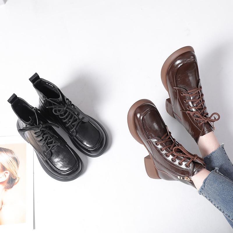 Fashion GKTINOO Women Boots 2025 New Woman Short Boots Soft Genuine Leather Autumn Winter Shoes Square Heels Big Toe Female Footware