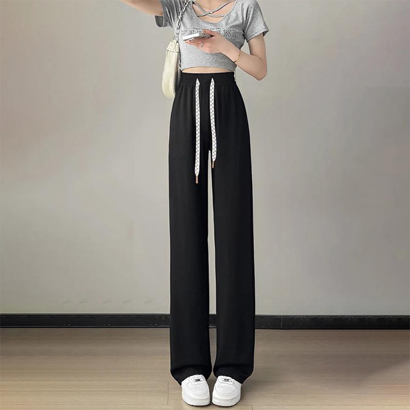 

Women s High-Waist Drawstring Wide-Leg Pants - Spring/Autumn 2026 Collection, Loose Drapey Straight Cut, Floor-Length. L (for 80-115 lbs) чёрный