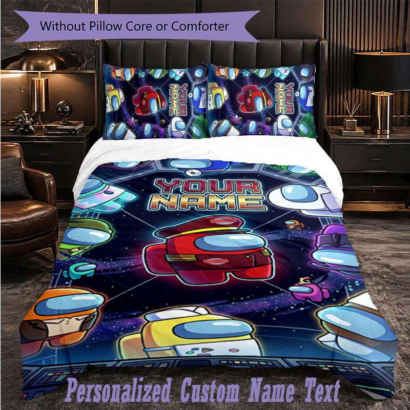 Personalized 3Pcs Bedding SetAmong Us Custom Text Duvet Cover Pillowcase Set Bedroom Gift