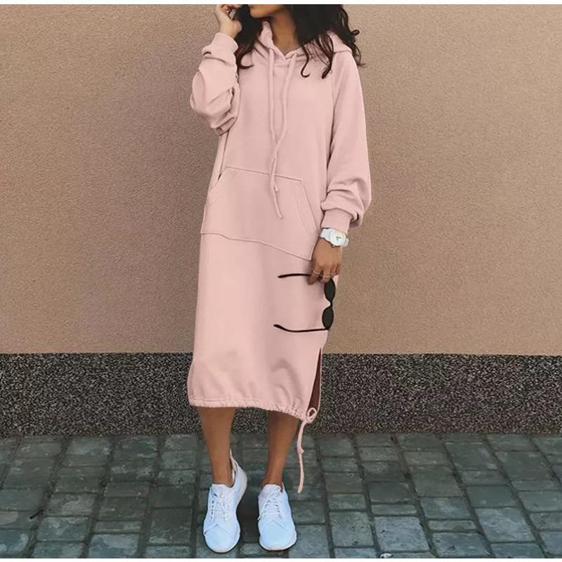 Women's Fashionable Casual Solid-color Printed Long-sleeved Hooded Jacket