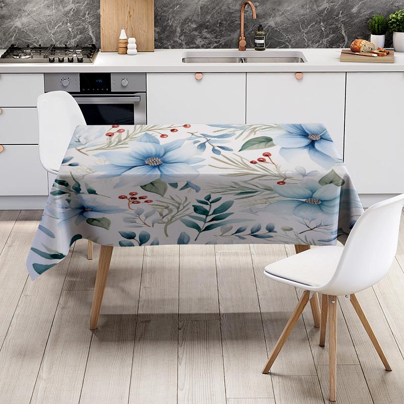 Tischdecke mit Blumenmuster Wasserdicht Esszimmer Schreibtischabdeckung für Heimdekoration in Blau Grün Weiß Rot