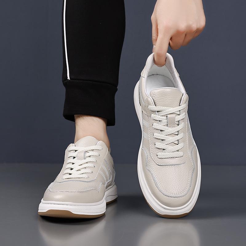 2025 new first-layer cowhide men's leather shoes genuine leather casual shoes fashion white shoes men's board shoes men's shoes