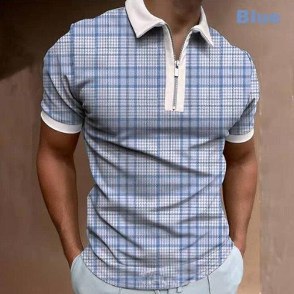 Trendy Geometric Print Short Sleeve Half-Zip Polo Shirt