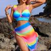 2025 Women's Three-Piece Rainbow Gradient Bikini for Beach Vacation