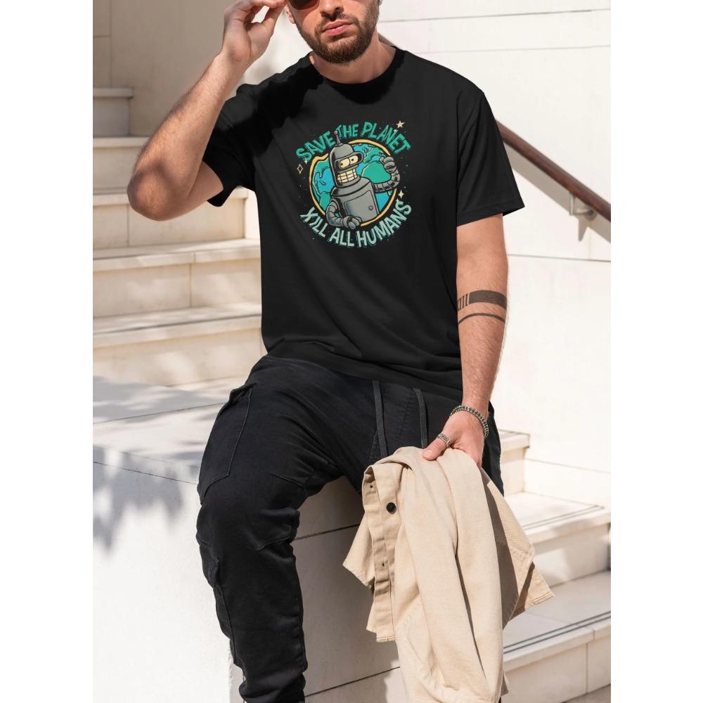 Pánské bavlněné tričko s grafickým potiskem Save the Planet, Kill All Humans, retro vtipné tričko ve streetovém ležérním stylu pro muže a ženy