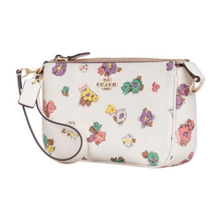 Coach Nolita 19 Zipper Floral Print Pebble Leather Clutch Women Clutch White CA738-IMCAH