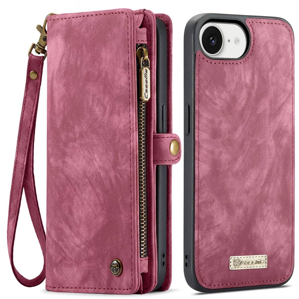 For iPhone 17e 16e Magnetic Wallet Case Compatible Magnetic RFID Blocking Zipper Card Holder Detachable Strap Shockproof Cover