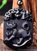 Naturalny Czarny Obsydian Rzeźbiony Chiński Starożytny Dwanaście Zwierząt Zodiaku Szczęśliwy Amulet Wisiorek Koraliki Naszyjnik Modny Prezent Biżuteria