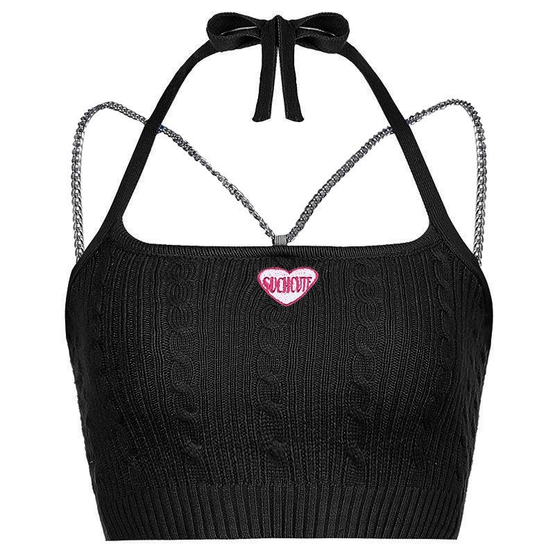 Summer New Sweet and Spicy Wind Candy Color Wool Woven Chain Love Letter Embroidery with A Base Vest Small Suspenders Women