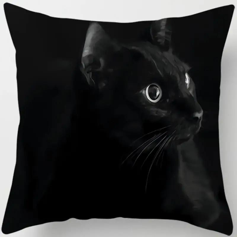 Black Cat Printed Square Pillowcase Home Furnishing Car Sofa Cushion Cover