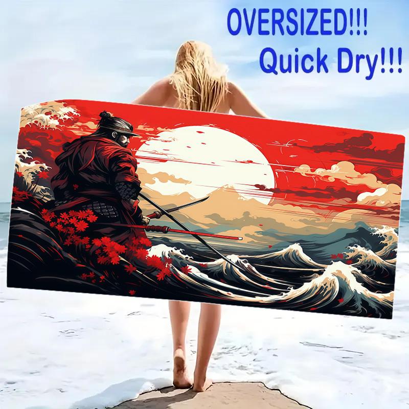 Samurai Print Beach Towel, Large Soft Quick Dry Towel for Beach Camping Swimming