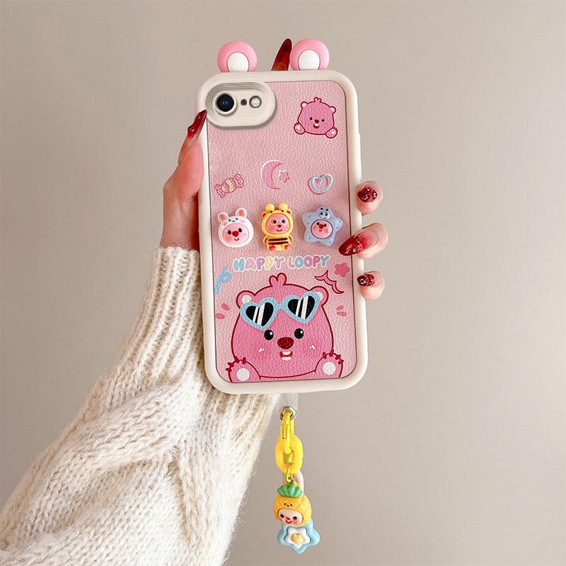 KEYSION Cute Ear 3D Cartoon Case for iPhone SE 2020 2022 with Bracelet Silicone Shockproof Phone Cover for iPhone 8 7 6s Plus