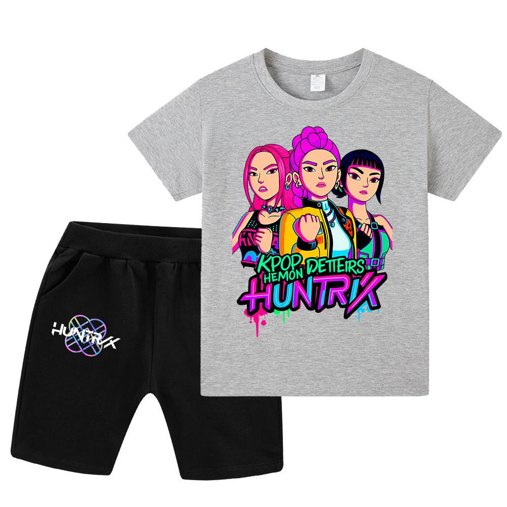 WA1210 Kids Boys Girls Kpop Rumi Zoey Mira Print Short Sleeves T-shirt Shorts Pants Sets