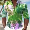 Camicie da uomo a maniche lunghe con stampa di palme, cardigan casual, nuovi bottoni, camicie moda per le vacanze