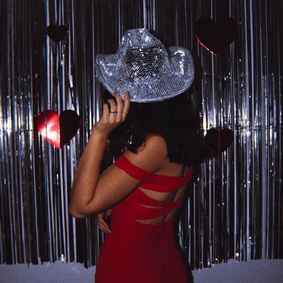 Disco Ball Cowboy Hat Women Sparkly Glitter Space Hat Silver Mirror Ball Cowboy Hat For Wedding Costume Cosplay Decor