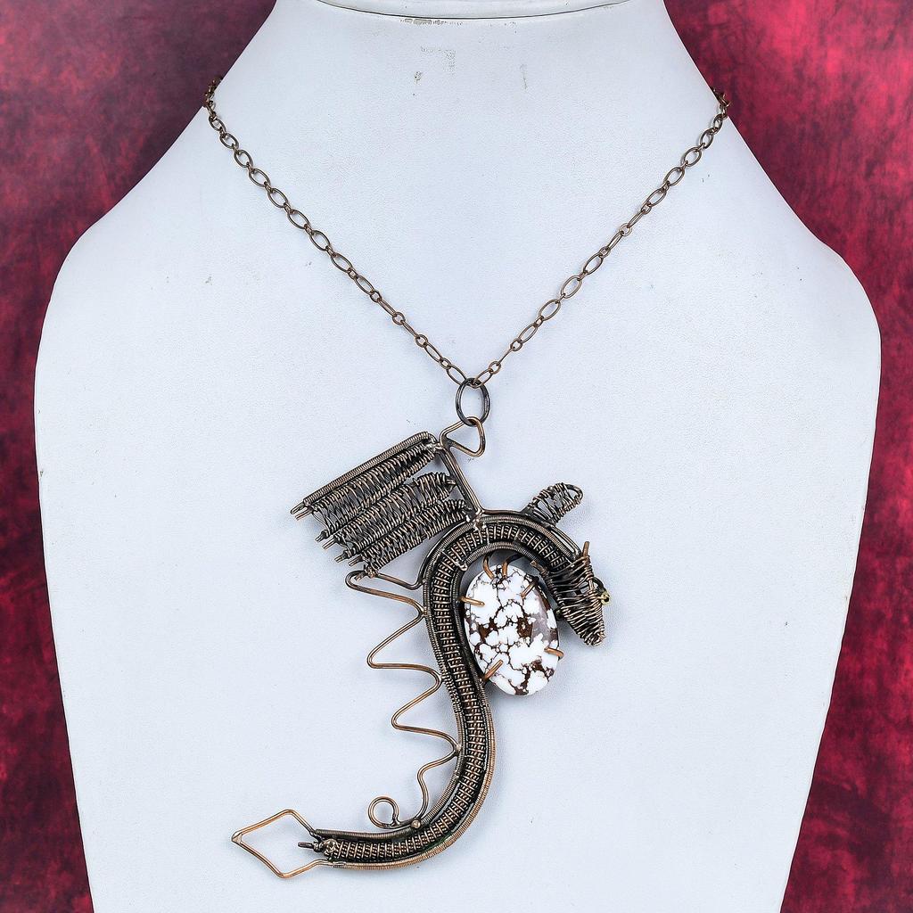 Wild Horse Magnesite Pendant Copper Wire Wrapped Dragon Pendant Handmade Gemstone Pendant Copper Wire Jewelry Gifts for Him Antique Pendants