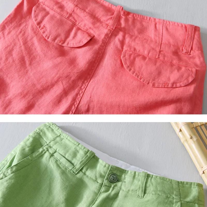 Summer 100% Linens Men's Shorts Holiday Beach Short Baggy Pants Breathable Men Clothing Fresh Color Straight Casual Shorts