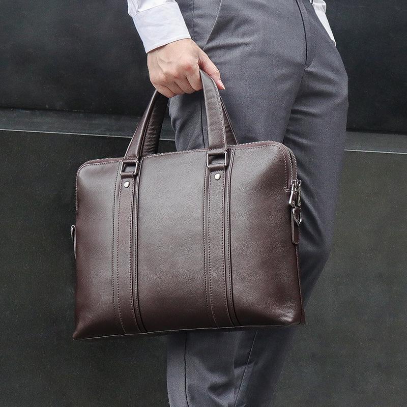 Jiamida Genuine Leather Men's Crossbody Briefcase for 15.6-inch Laptop