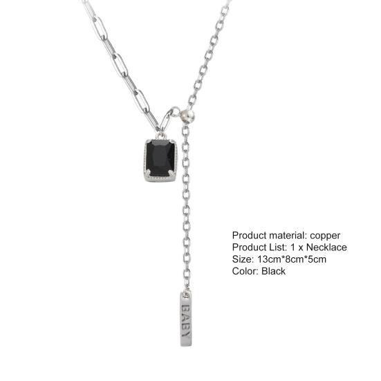 Anhänger Halskette Quadratischer Buchstabe Quaste Schmuck Schwarz Strass Spleißen Schlüsselbein Kette Geburtstagsgeschenke