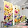 2 Stück, 2D-Flachdruck Lichtfilternde Vorhänge Blumensinfonie(5) Vielseitiges, strapazierfähiges Polyester (ohne Stange) Urlaubs-Ldeal für