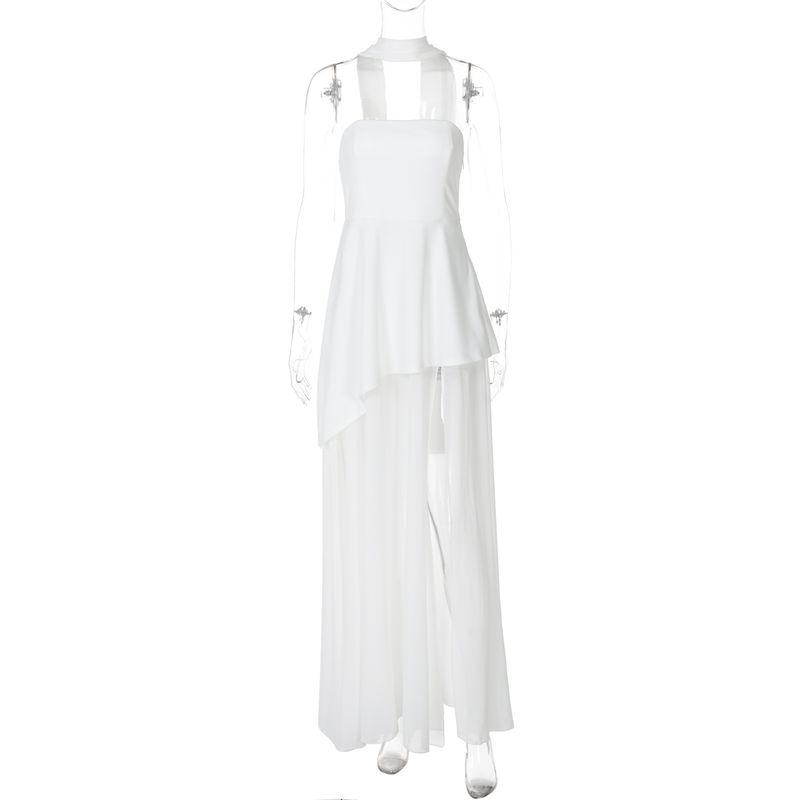 

Shemoda Fashion Style Sexy off-Neck Collar Tube Top Dress Female Side Zipper Slim Fit Mesh Stitching Long Dress White S