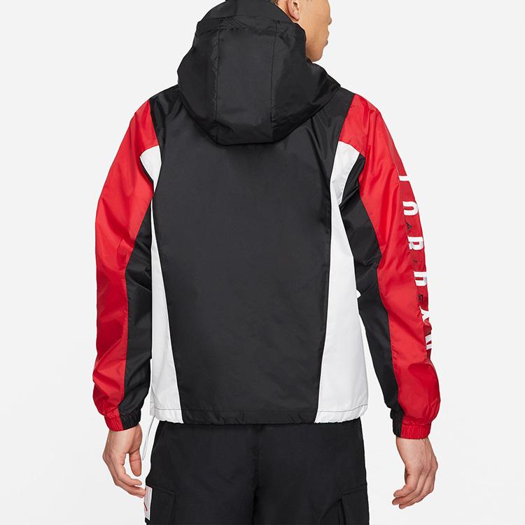 Jordan Spliced Basketball Sports Hooded Logo Jacket Men Jackets Black Red CV2241-010