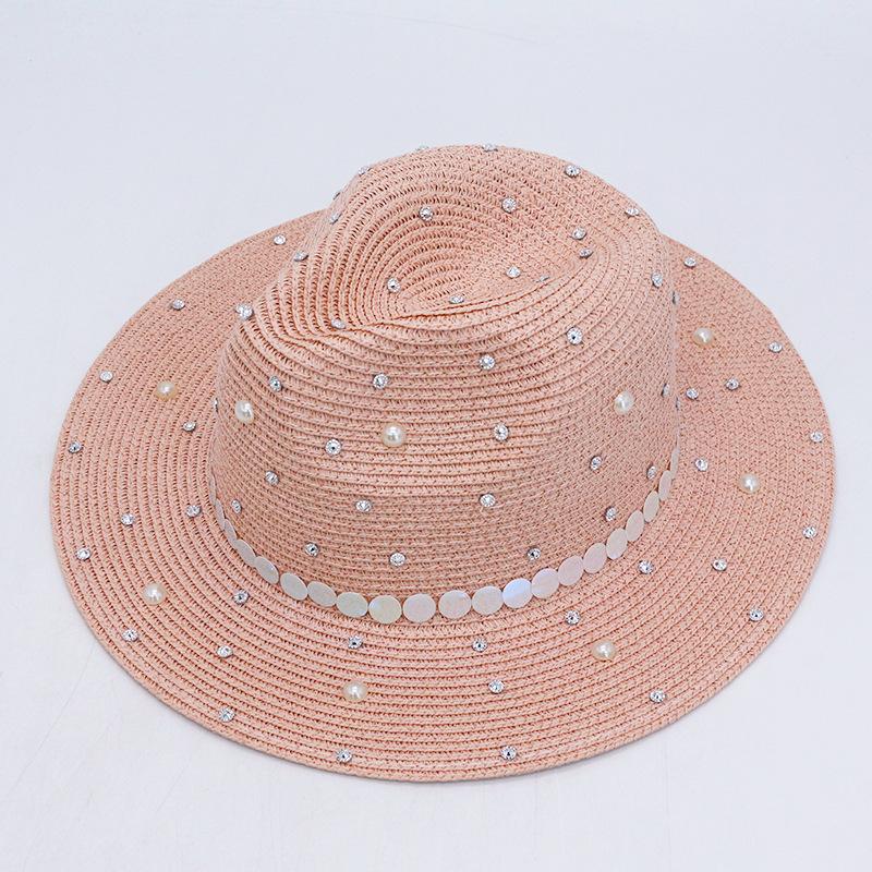 Perle Panama Strohhut Mode Herren und Damen Eingelegter Diamant Pailletten Zylinder Seaside Sonnenschutz Strandhut