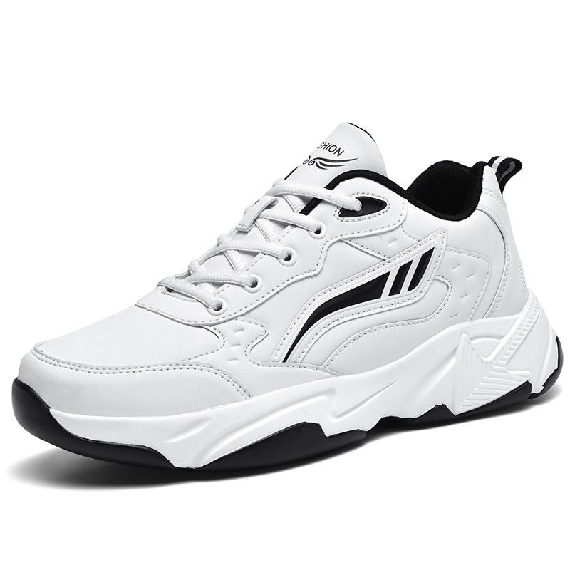 Men's Leather Sneakers Casual Shoes Sports Boys Pure Color Tennis Shoes