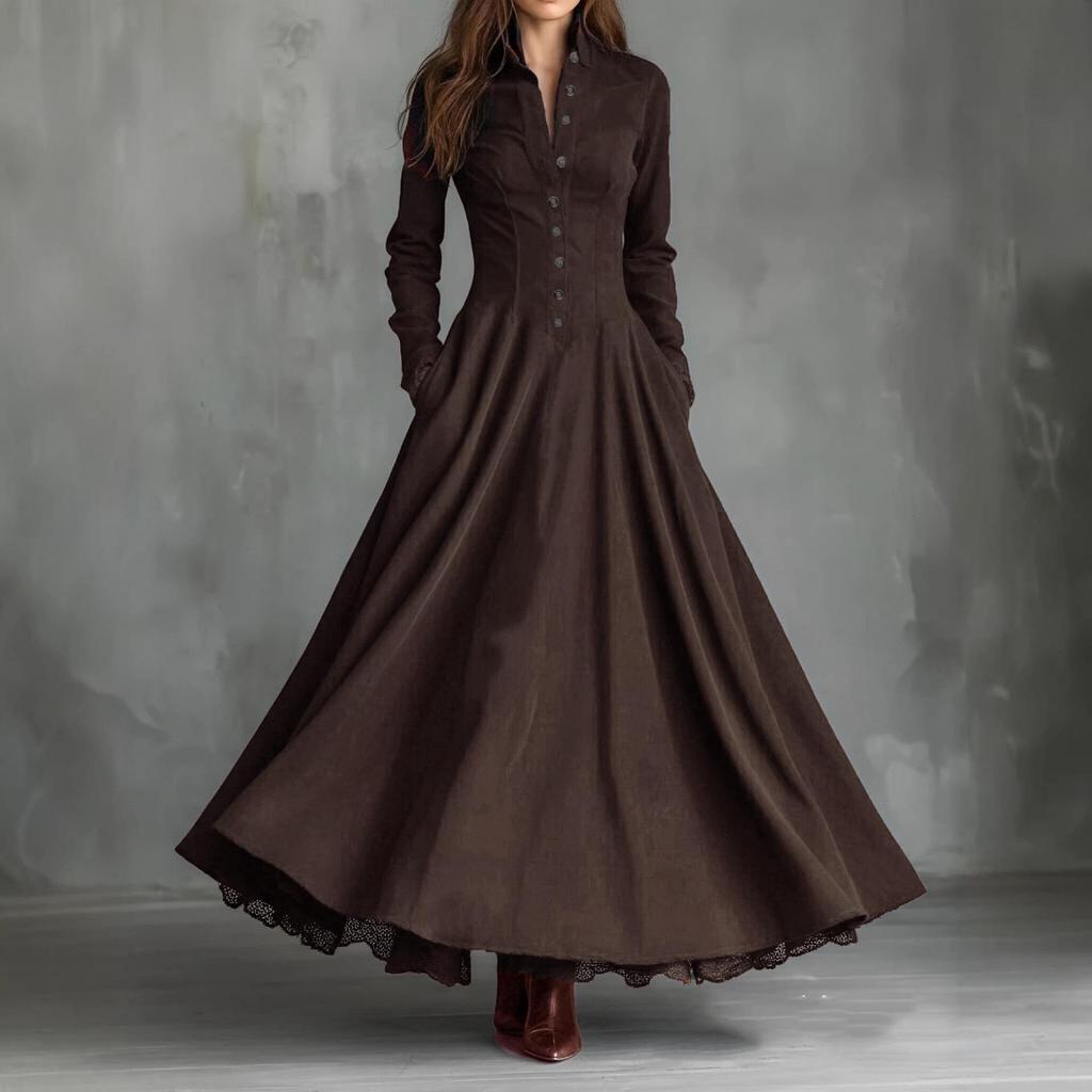French Retro Faux Suede Lace Trim Patchwork Long Dress (2025 Edition)