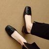 French small leather shoes women's flat bottom square head shallow mouth single shoes 2025 new spring and autumn one-pedal retro leather beanie shoes