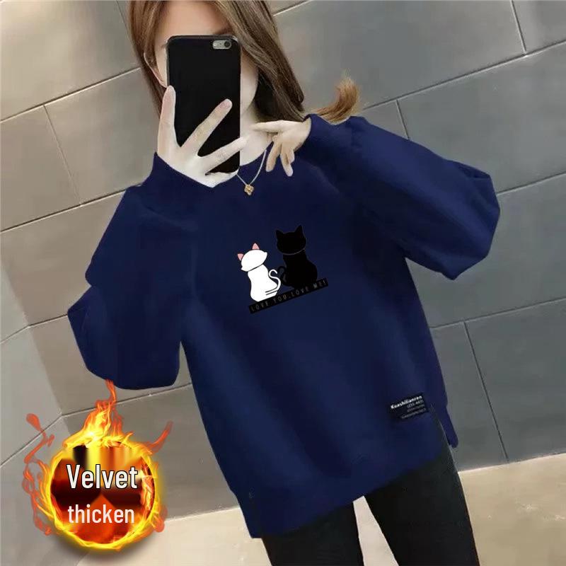 Plus Size Women's Velvet Thick Sweatshirt: Autumn/Winter Loose Fit, Slimming, & Fashionable