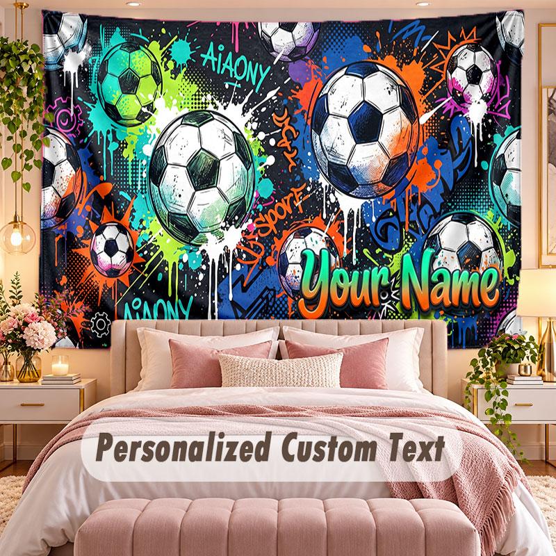 Soccer (365) Theme Wall Tapestry Customized With Name Text Personalized Hanging Tapestry For Bedroom Living Room Decor