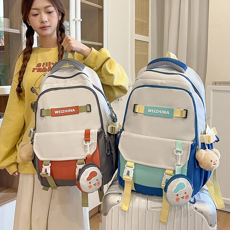 Contrast Color Middle School Student Schoolbag Large Capacity College Style Backpack with Coin Purse