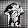 Women's Top Crew Neck Cat Print Fashion Short Sleeve Loose T-Shirts Women’s