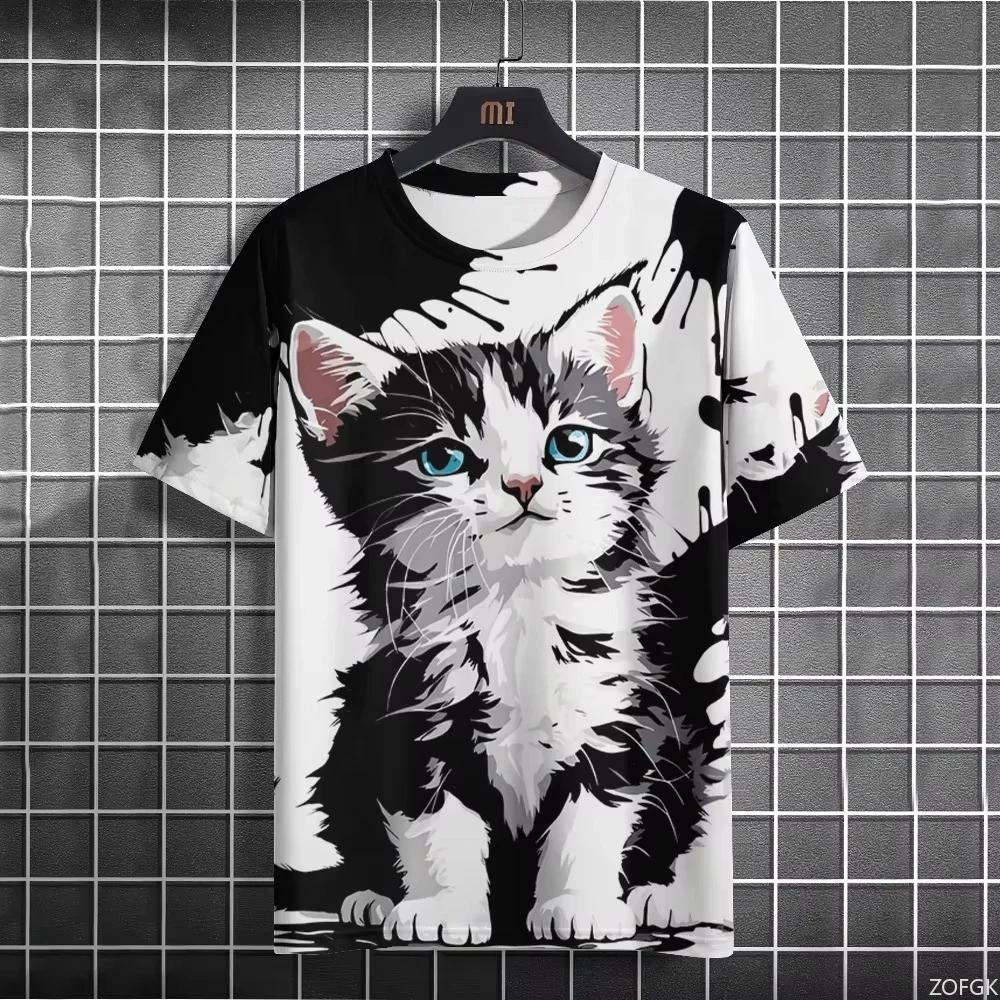 Women's Top Crew Neck Cat Print Fashion Short Sleeve Loose T-Shirts Women’s