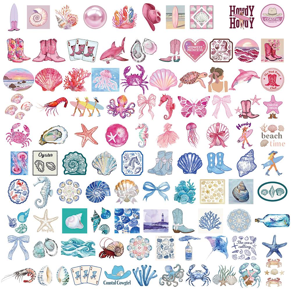 10/30/50/100pcs Cute INS Style Cartoon Blue Pink Coast Aesthetic Stickers DIY Laptop Notebook Suitcase Decoration Sticker Decals