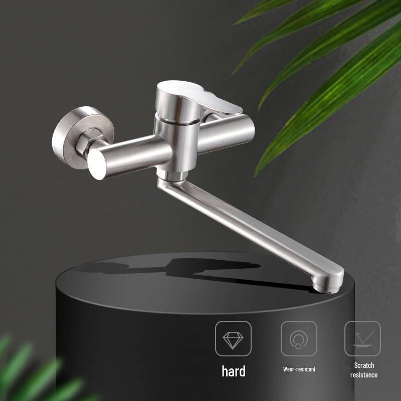304 Stainless Steel Rotating Shower & Bathtub Faucet, Hot/Cold, Wall-Mounted, Concealed Installation.