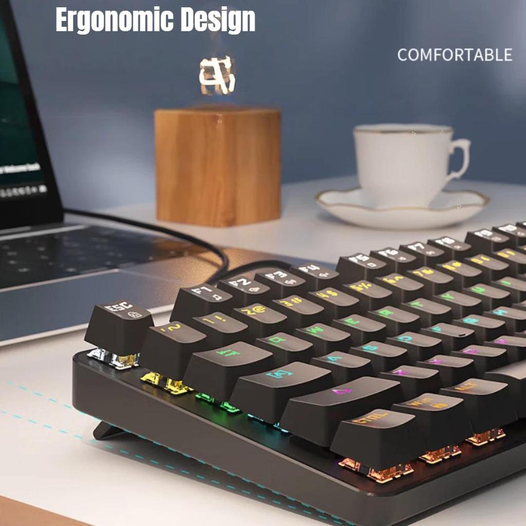 Wired Mechanical Keyboard, Hot-Swappable, Office, Gaming, 87-Key, Mixed Backlit, Red Switch, Black