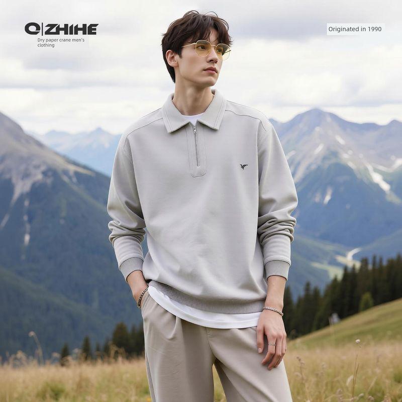 Origami Crane Men's American Casual Top Men's Spring and Autumn Trendy Brand Versatile Half-Zip Sweatshirt Men 16691