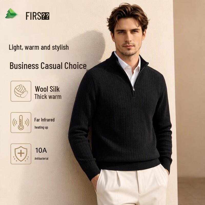 FIRS Men's Wool-Silk Blend Thermal Long-Sleeve Pullover